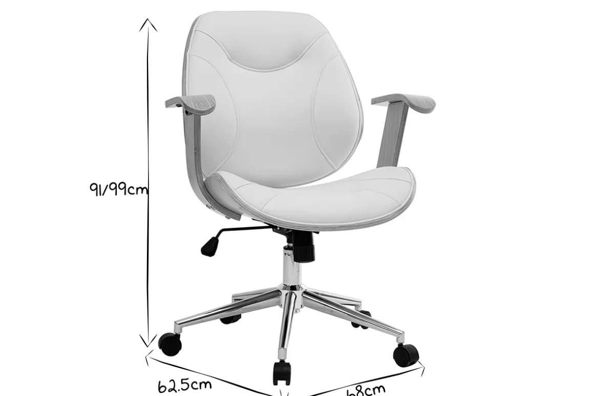 Store Miliboo Silla de escritorio moderna blanca y madera clara YORKE
