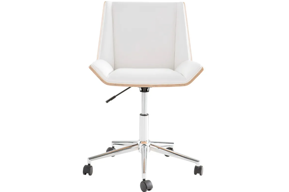 Best Sale Miliboo Silla de escritorio moderna PU blanca y madera clara MELKIOR