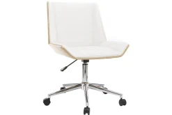 Best Sale Miliboo Silla de escritorio moderna PU blanca y madera clara MELKIOR