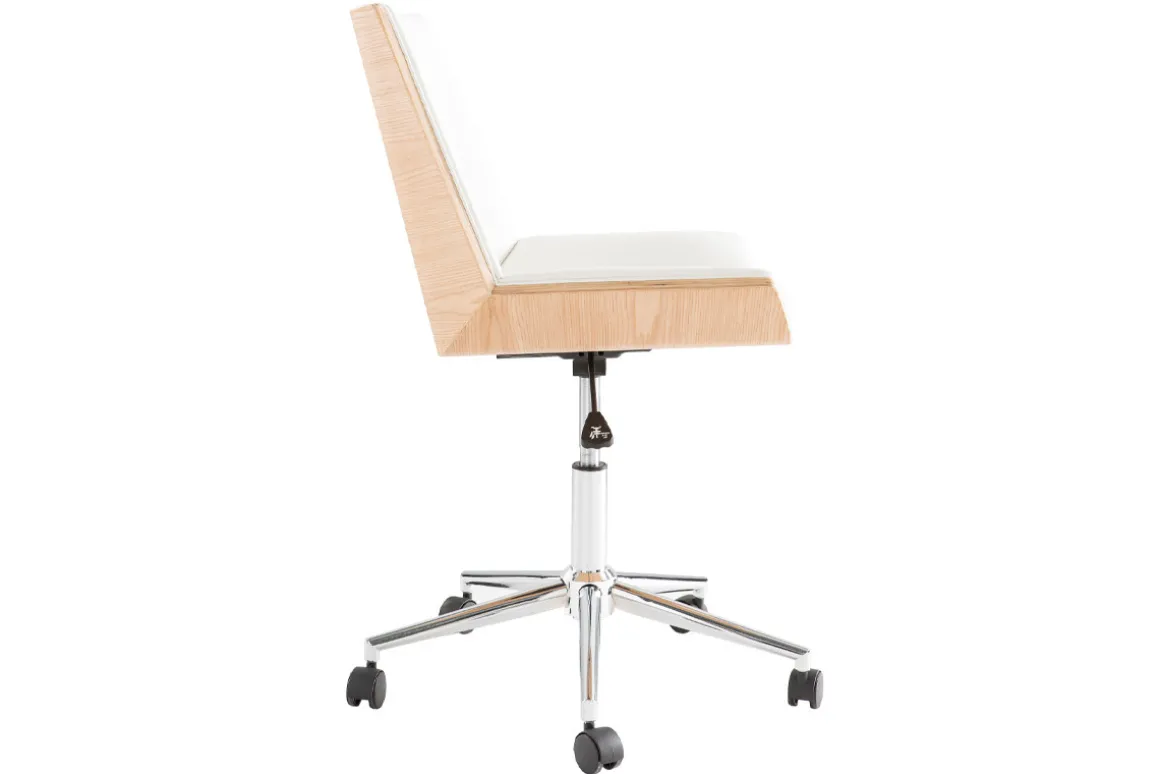 Best Sale Miliboo Silla de escritorio moderna PU blanca y madera clara MELKIOR