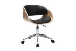 Hot Miliboo Silla de escritorio negro y madera clara con ruedas BENT