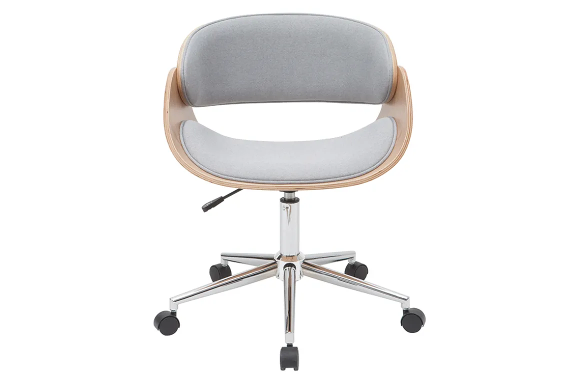 Online Miliboo Silla de escritorio tejido gris claro y madera clara con ruedas BENT