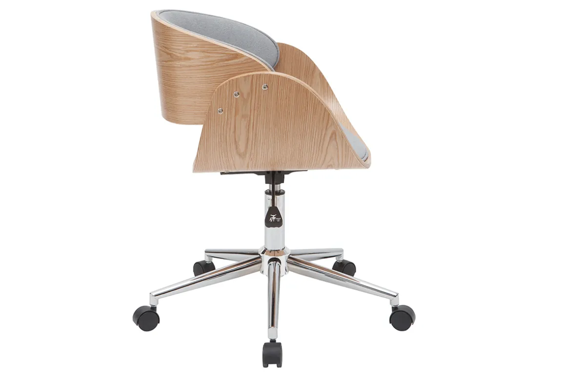 Online Miliboo Silla de escritorio tejido gris claro y madera clara con ruedas BENT