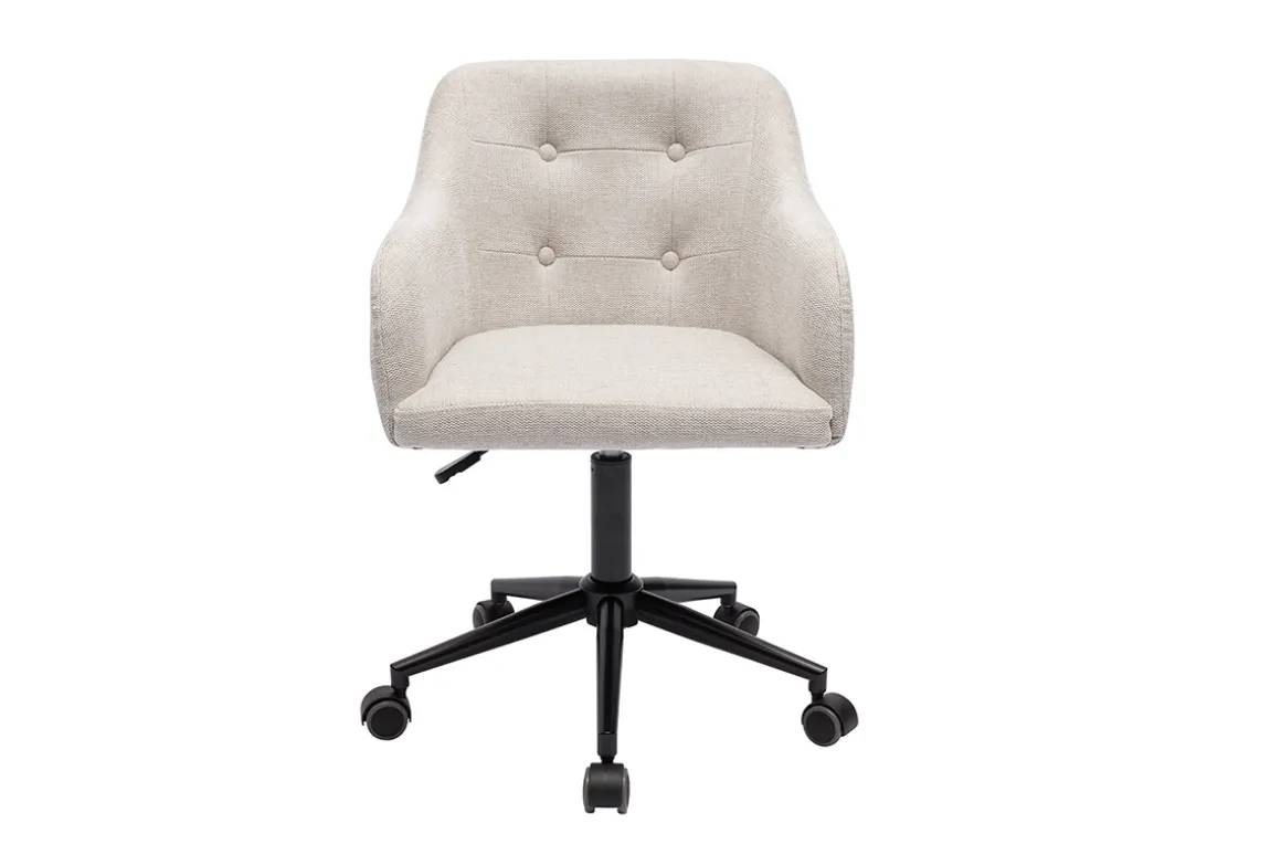 Best Sale Miliboo Silla de oficina acolchada con ruedas de tela de terciopelo texturizado beige y metal negro BALTIK