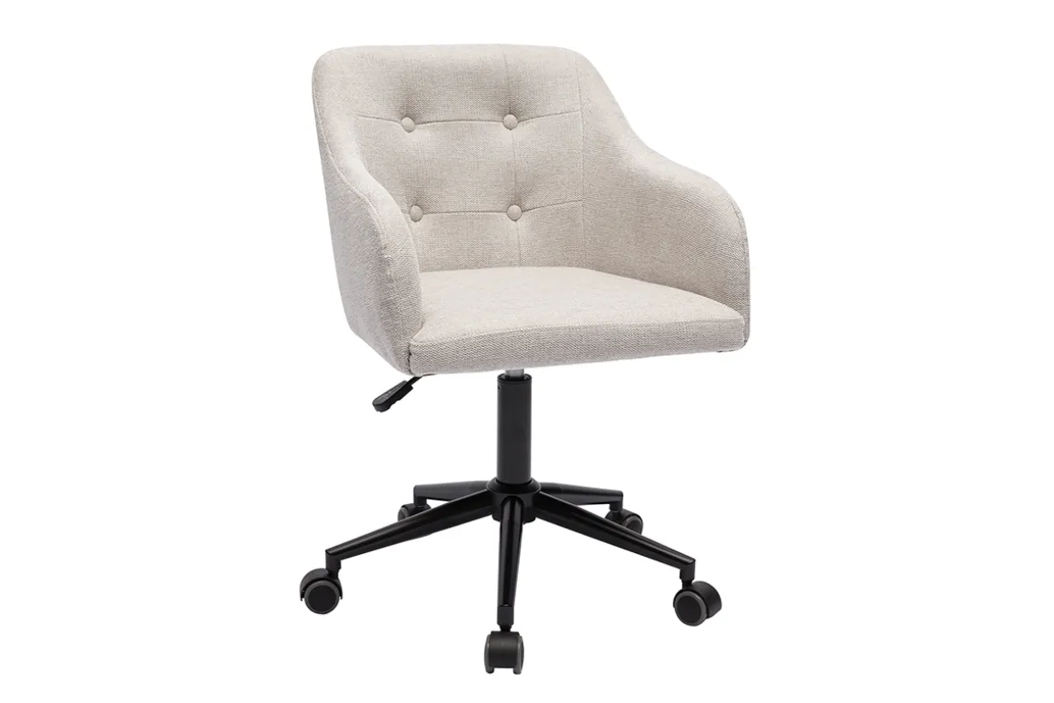 Best Sale Miliboo Silla de oficina acolchada con ruedas de tela de terciopelo texturizado beige y metal negro BALTIK