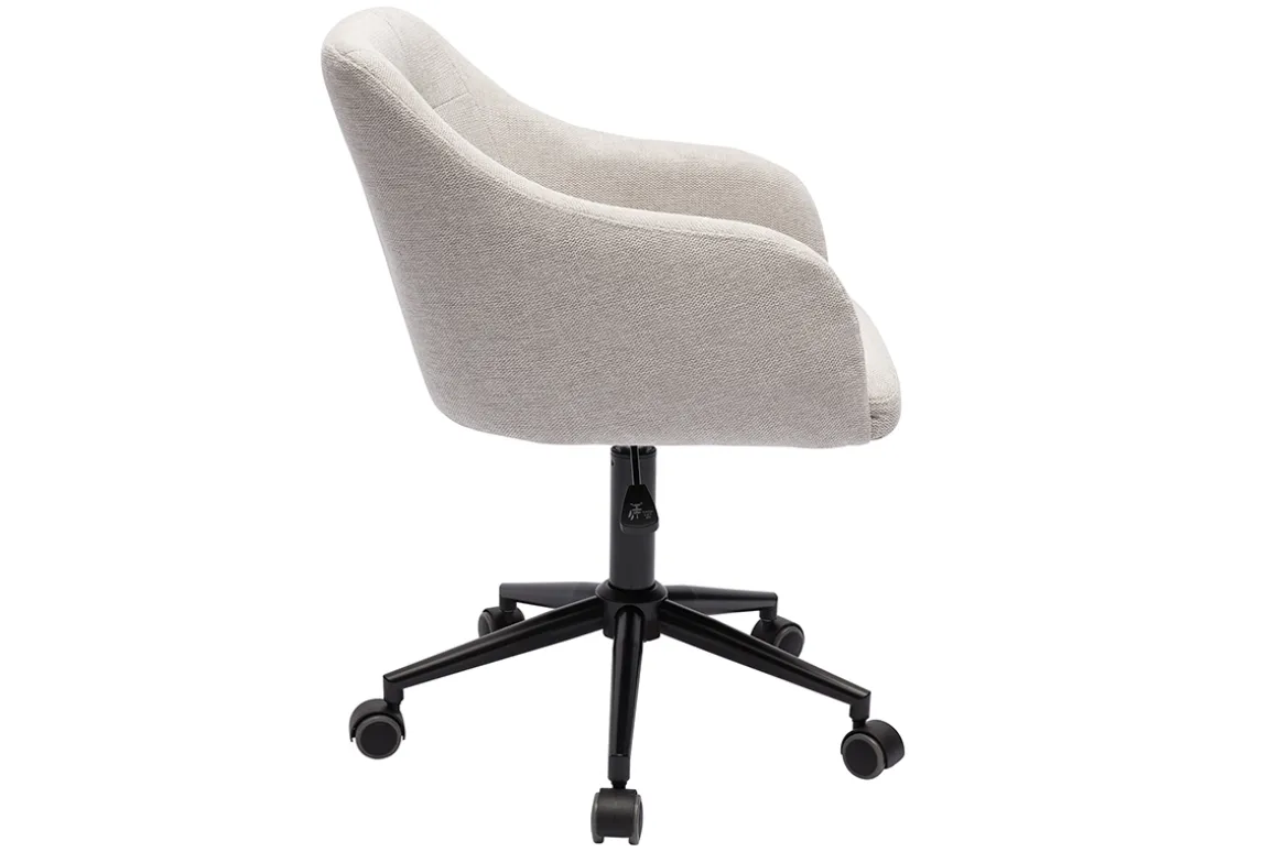 Best Sale Miliboo Silla de oficina acolchada con ruedas de tela de terciopelo texturizado beige y metal negro BALTIK