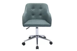 Outlet Miliboo Silla de oficina capitoné con ruedas de tela efecto terciopelo texturizado verde gris y metal cromado BALTIK