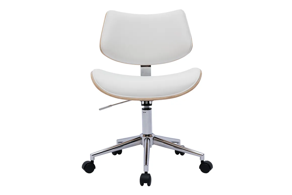 Hot Miliboo Silla de oficina de diseño con ruedas de color blanco, roble claro y metal MALMO