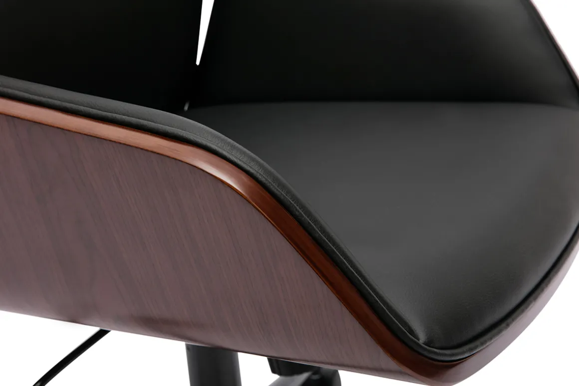 Best Sale Miliboo Silla de oficina de diseño negra con ruedas, madera oscura y metal negro MARLOW
