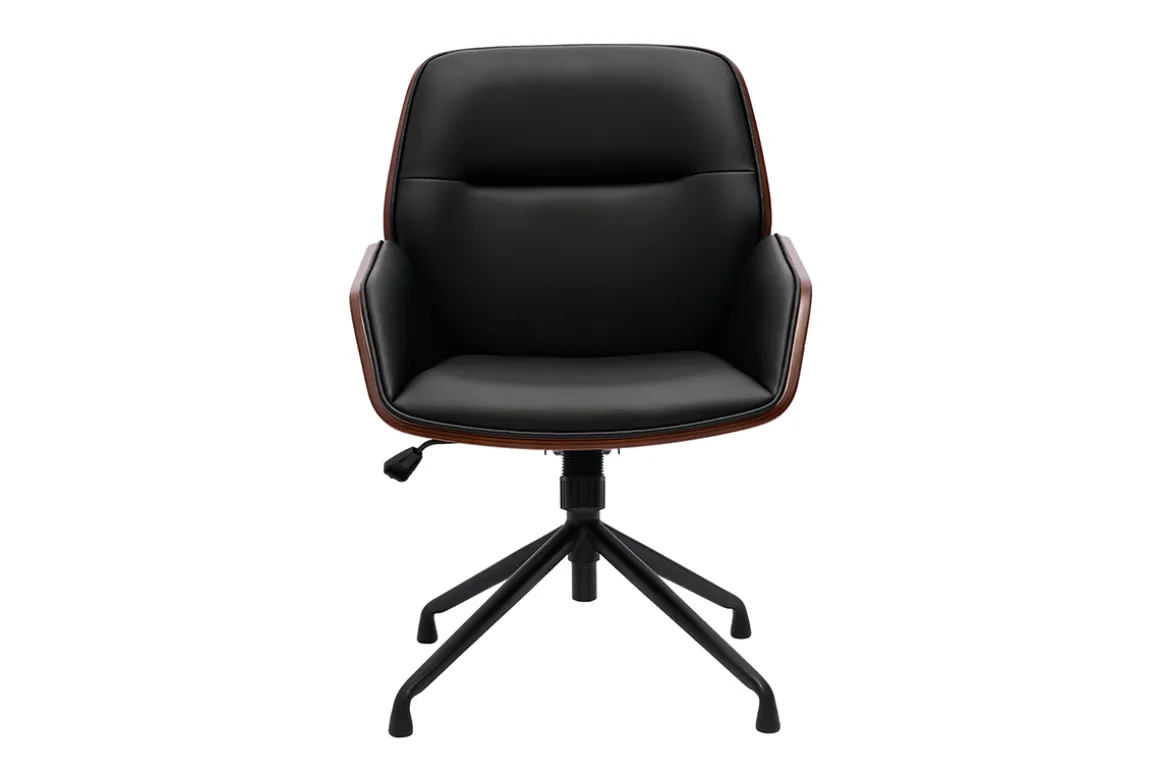 Cheap Miliboo Silla de oficina giratoria de diseño 360° negro, madera oscura y metal negro MARLOW