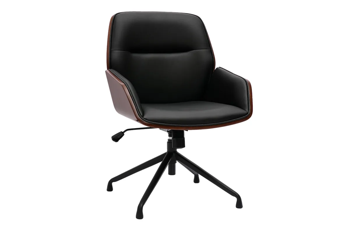 Cheap Miliboo Silla de oficina giratoria de diseño 360° negro, madera oscura y metal negro MARLOW