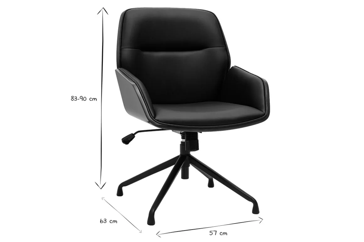 Cheap Miliboo Silla de oficina giratoria de diseño 360° negro, madera oscura y metal negro MARLOW