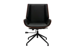 Best Sale Miliboo Silla de oficina giratoria de diseño 360° negra, madera oscura nogal y metal negro CURVED