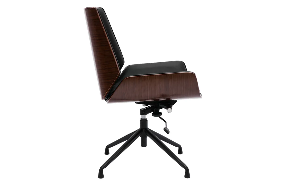 Best Sale Miliboo Silla de oficina giratoria de diseño 360° negra, madera oscura nogal y metal negro CURVED