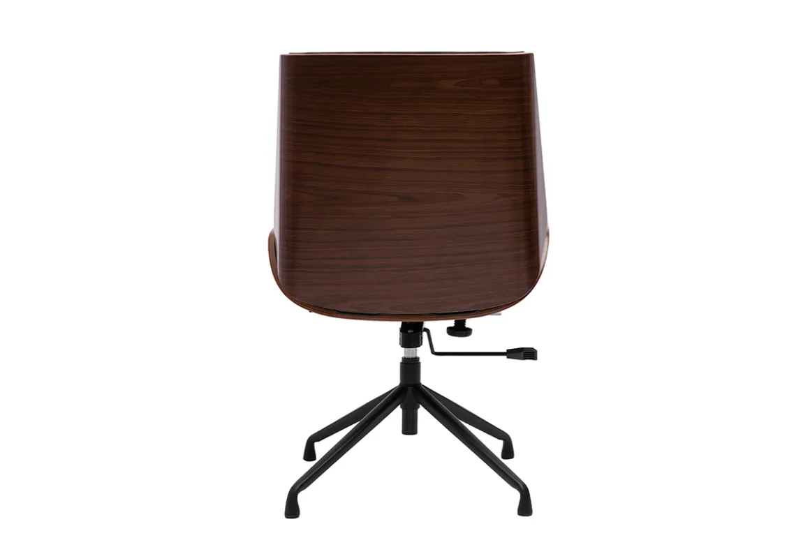 Best Sale Miliboo Silla de oficina giratoria de diseño 360° negra, madera oscura nogal y metal negro CURVED