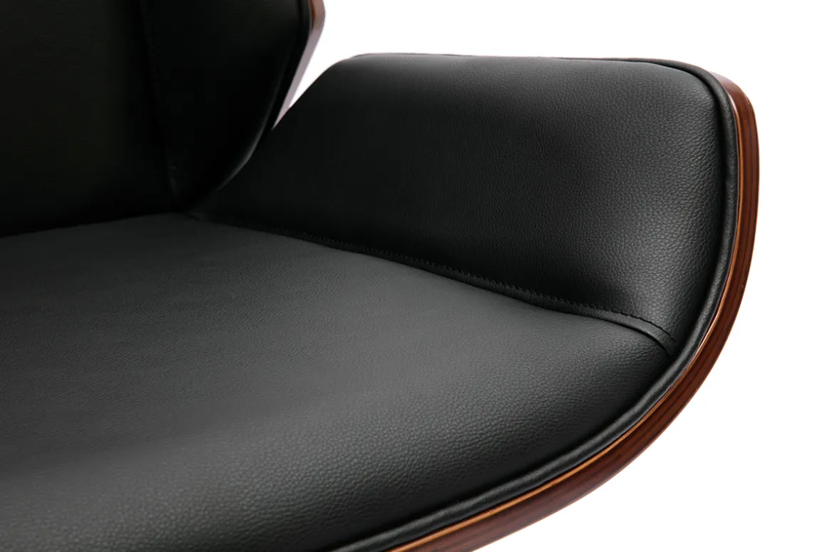 Best Sale Miliboo Silla de oficina giratoria de diseño 360° negra, madera oscura nogal y metal negro CURVED