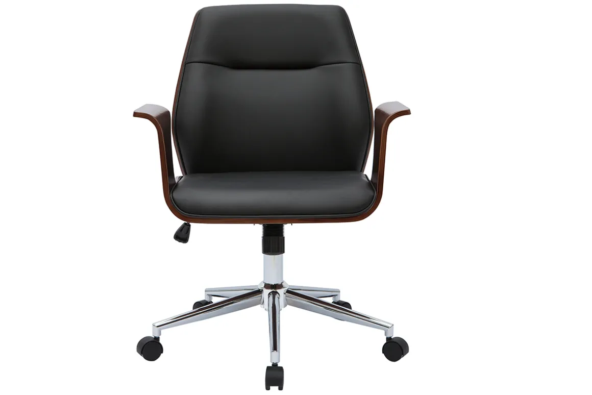Flash Sale Miliboo Silla de oficina moderna negra con madera oscura RUFIN