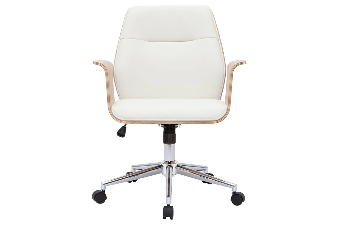 New Miliboo Silla de oficina moderna blanco y madera clara RUFIN