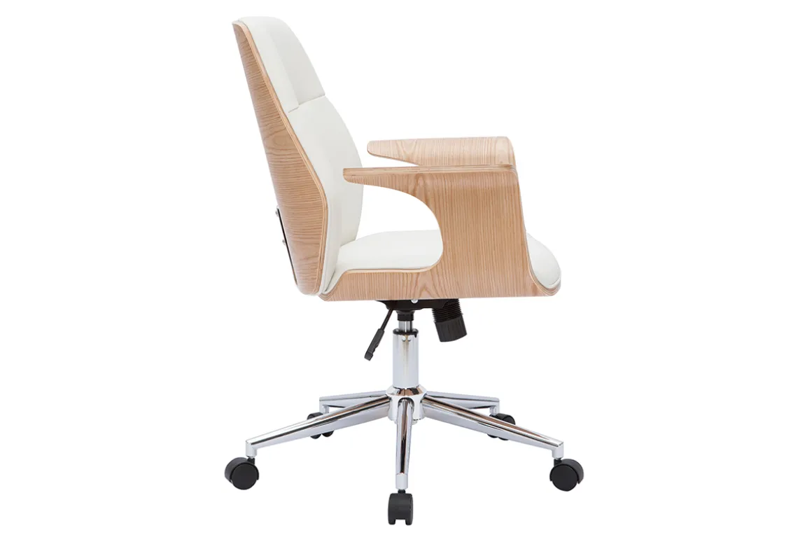 New Miliboo Silla de oficina moderna blanco y madera clara RUFIN