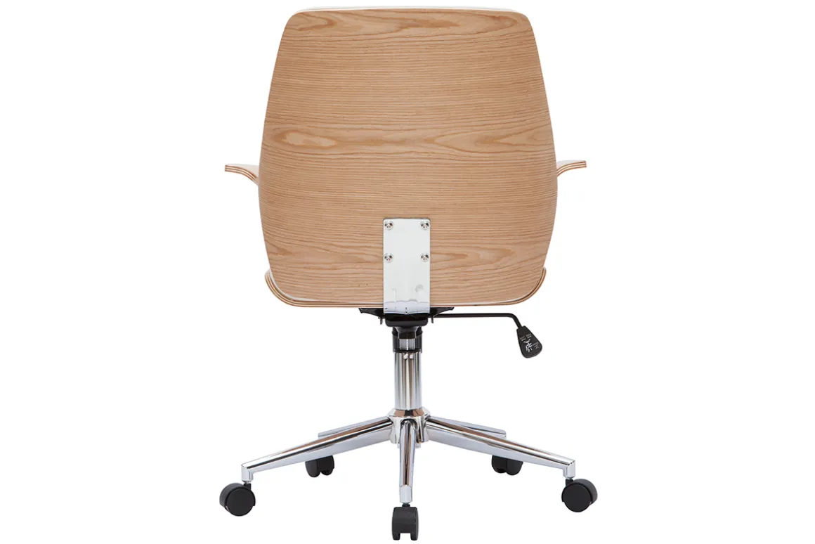 New Miliboo Silla de oficina moderna blanco y madera clara RUFIN