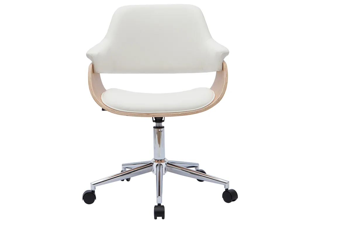 Fashion Miliboo Silla de oficina moderna blanca y madera clara HANSEN