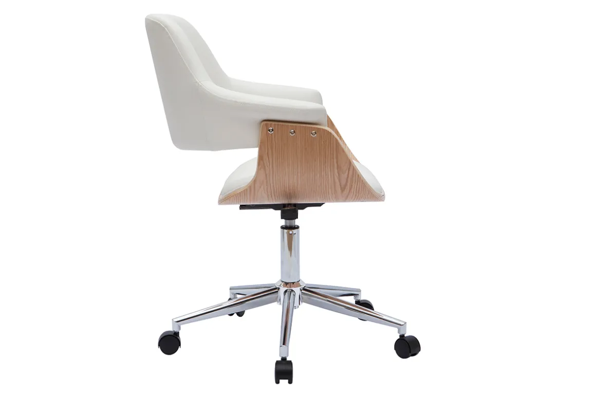 Fashion Miliboo Silla de oficina moderna blanca y madera clara HANSEN