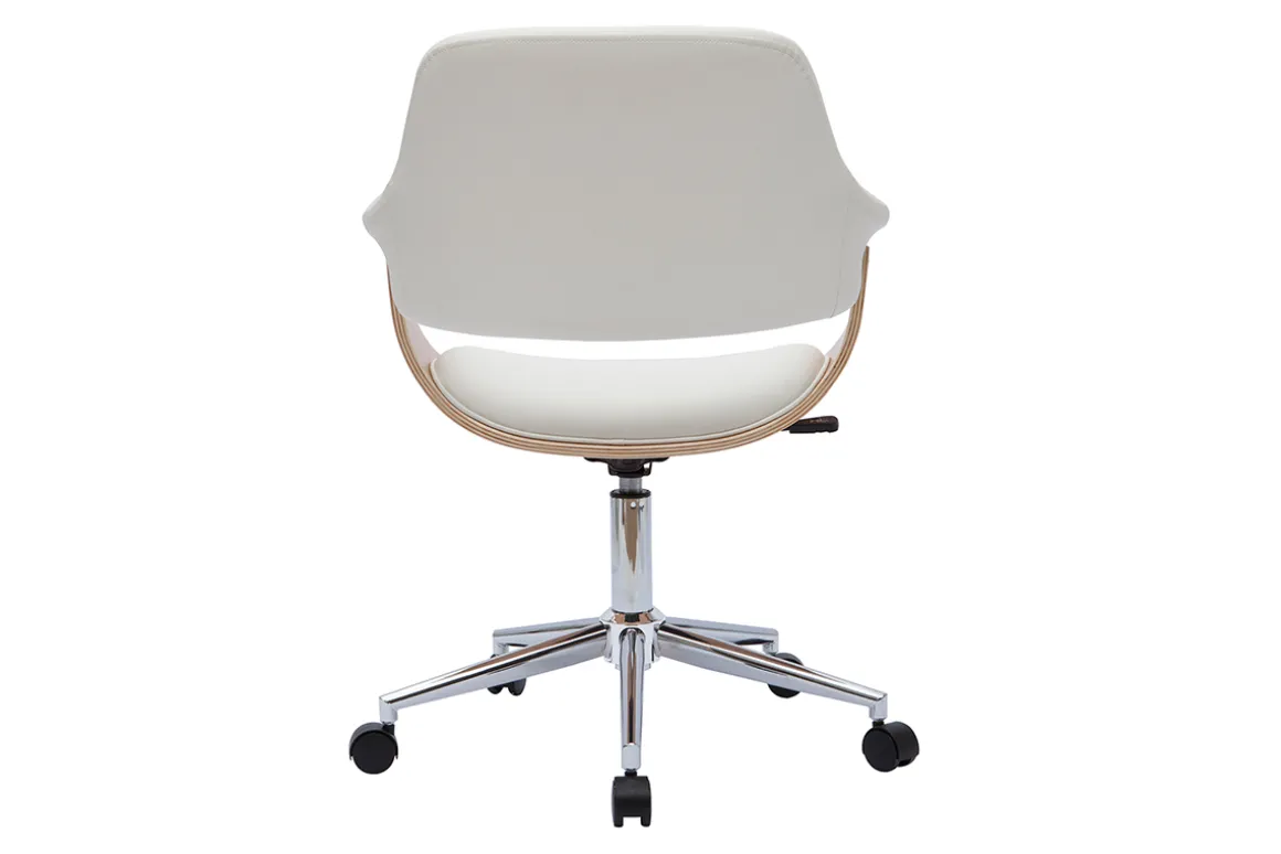 Fashion Miliboo Silla de oficina moderna blanca y madera clara HANSEN