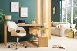 Fashion Miliboo Silla de oficina moderna blanca y madera clara HANSEN