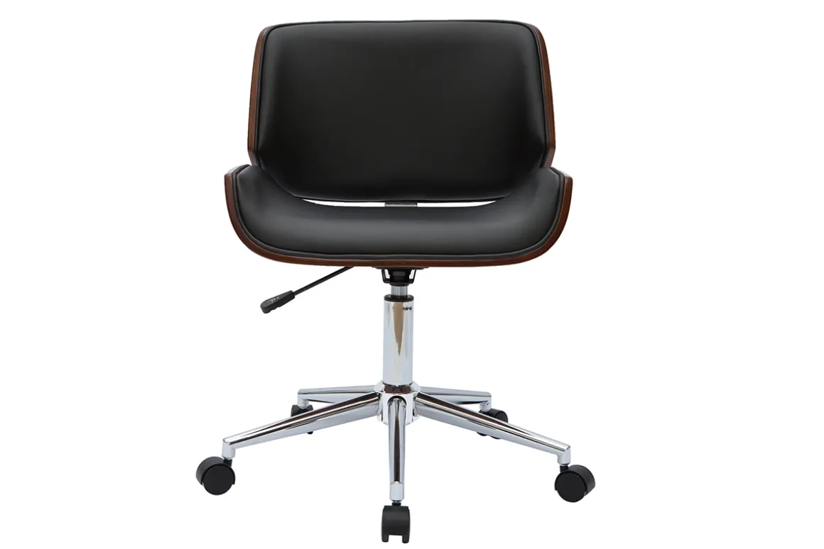 Flash Sale Miliboo Silla de oficina negra y madera oscura RUBBENS