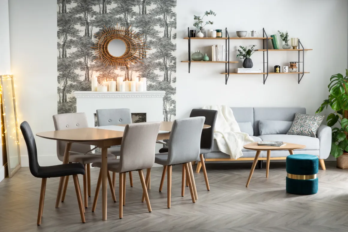 Store Miliboo Silla diseño gris claro y madera lote de dos HORTA
