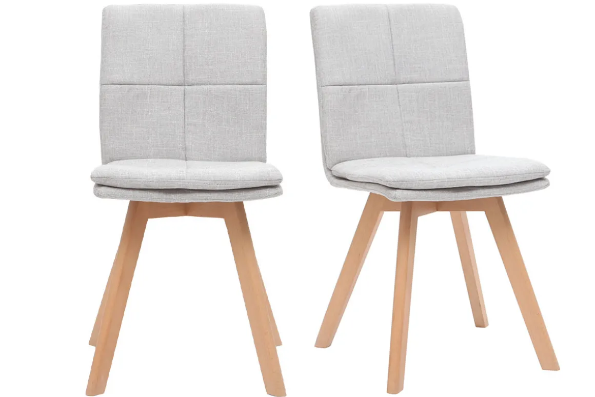 Discount Miliboo Silla escandinava tejido gris patas madera clara lote de 2 THEA