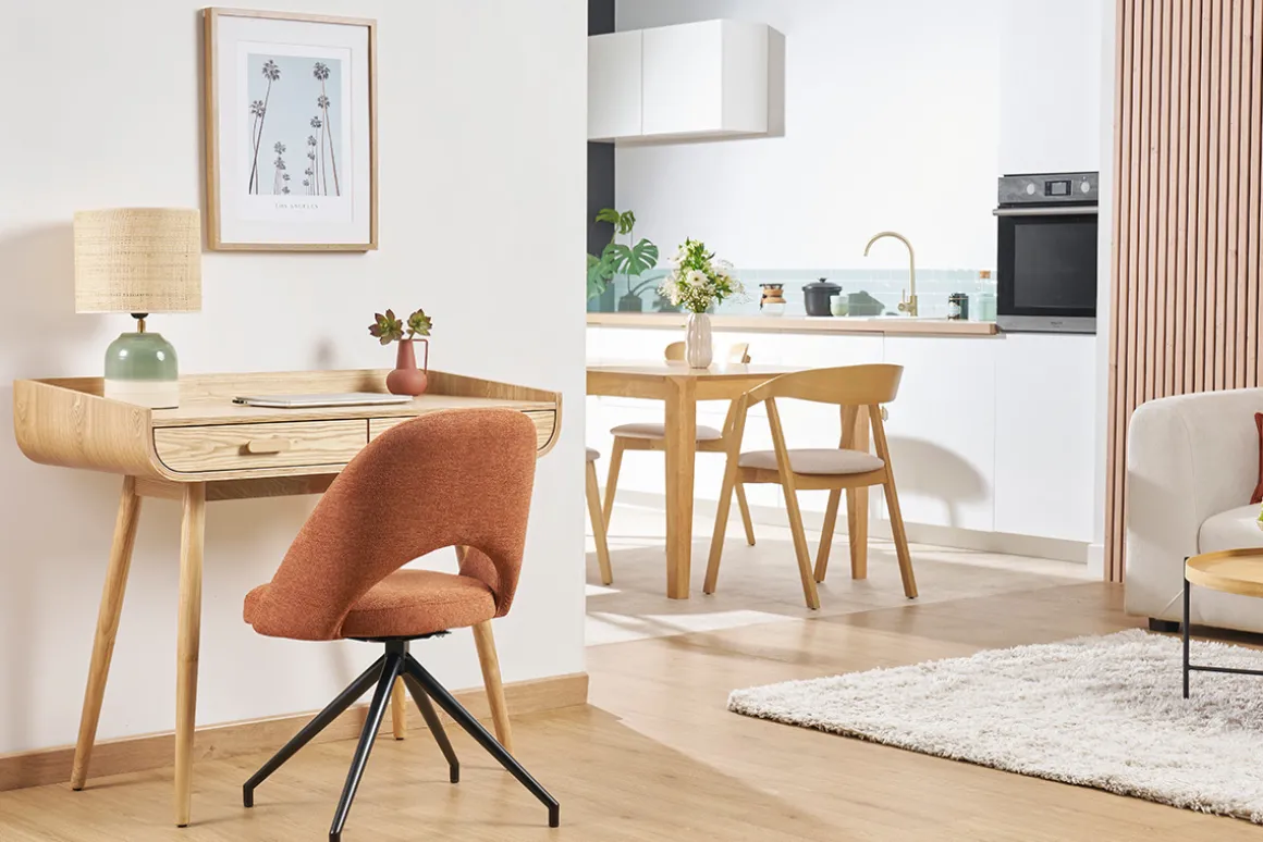Best Miliboo Silla giratoria 360º de tejido efecto aterciopelado texturizado terracota y metal negro COSETTE
