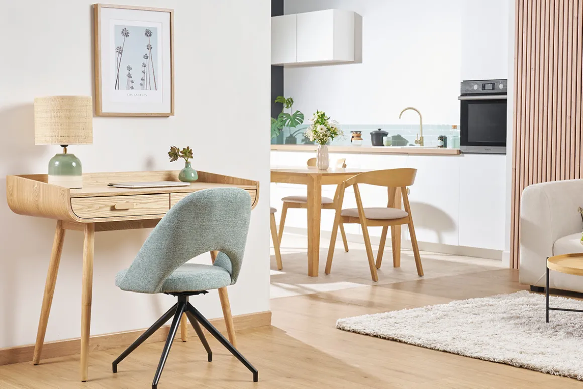 Best Sale Miliboo Silla giratoria 360º de tejido efecto aterciopelado texturizado celadón y metal negro COSETTE