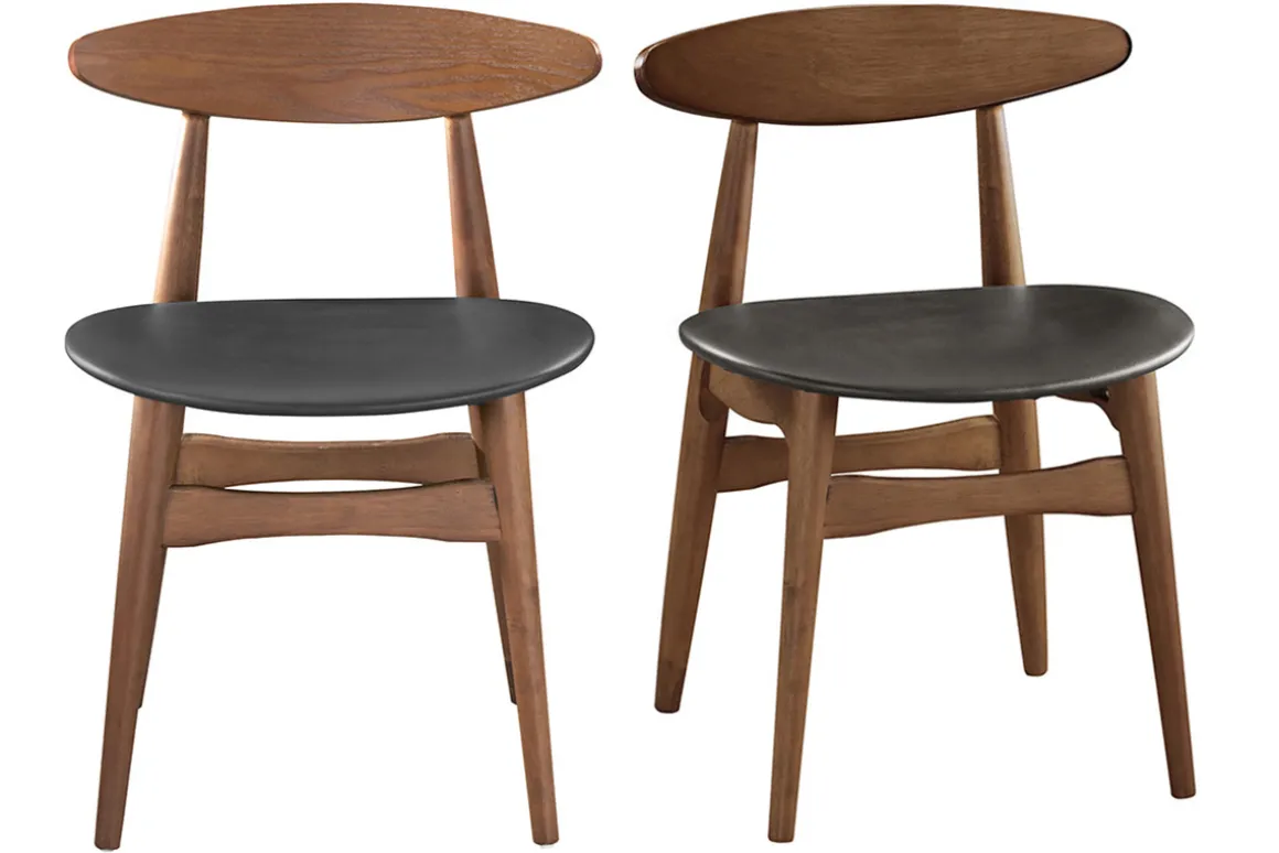 Hot Miliboo Silla madera oscura y PU negro escandinavo japonés (lote de 2) WALFORD