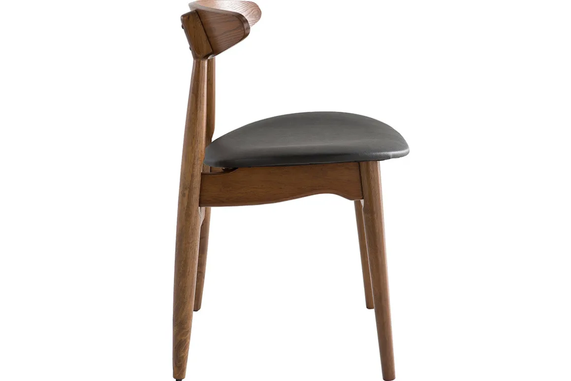 Hot Miliboo Silla madera oscura y PU negro escandinavo japonés (lote de 2) WALFORD