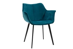 Sale Miliboo Silla moderna en terciopelo azul petróleo y patas metal negro VOLO