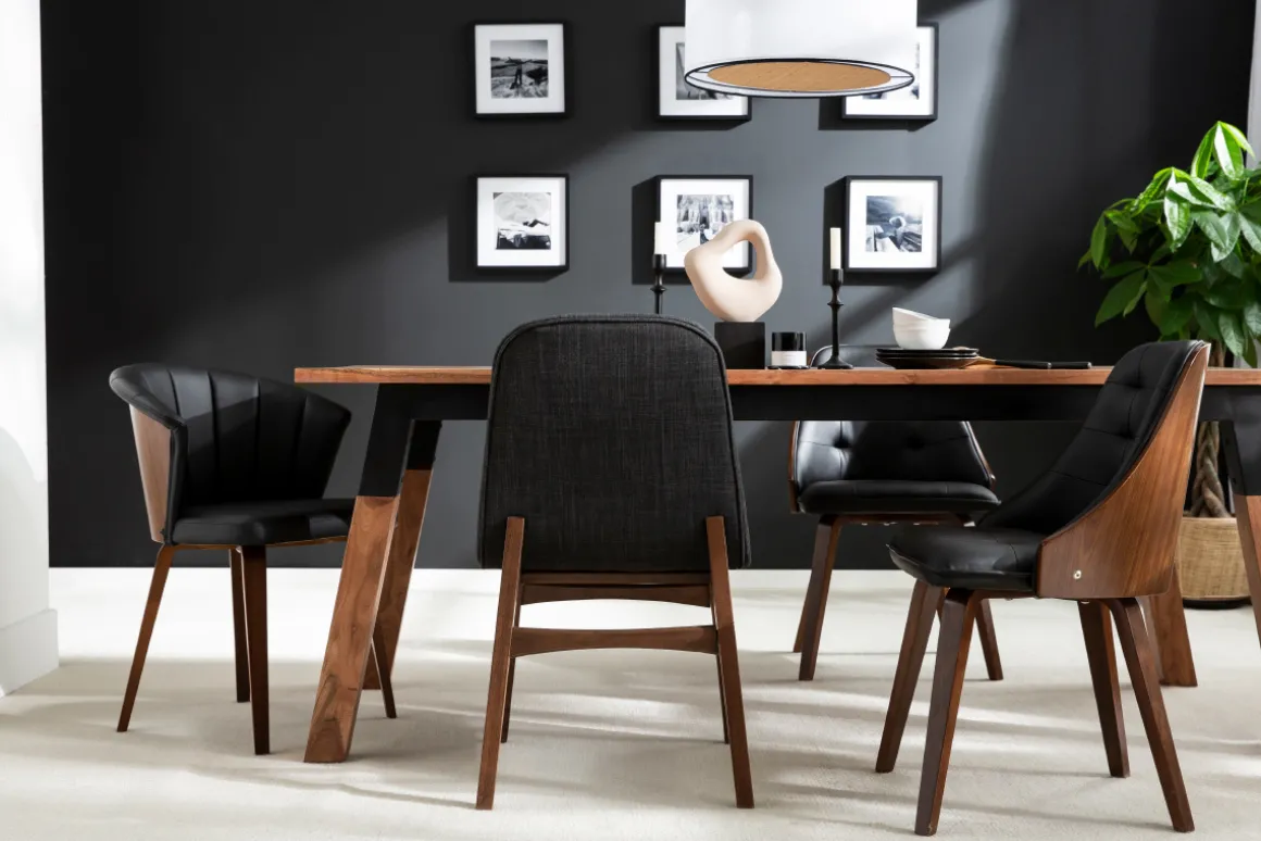 New Miliboo Silla moderna negro y madera oscura ALBIN