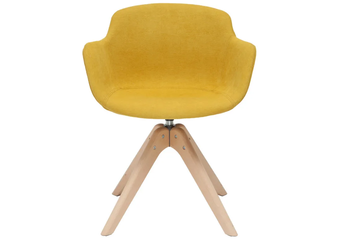 Discount Miliboo Silla moderna tejido efecto terciopelo amarillo mostaza y madera AARON