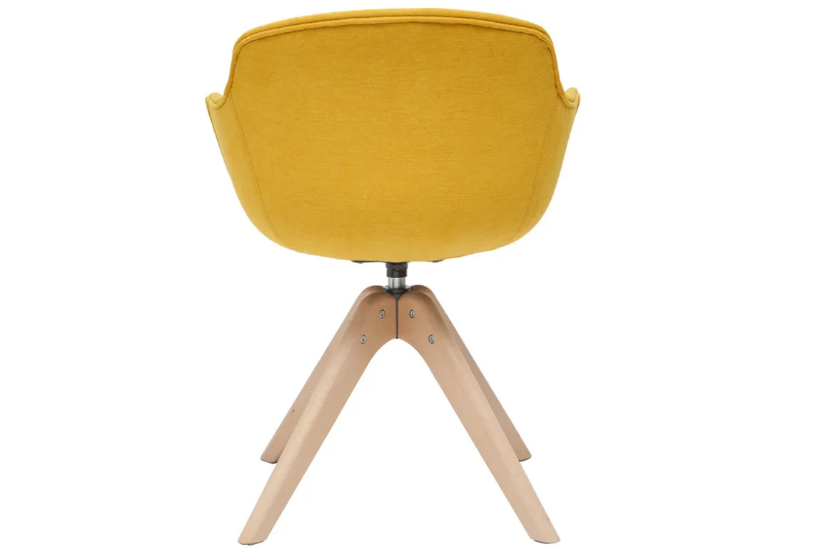 Discount Miliboo Silla moderna tejido efecto terciopelo amarillo mostaza y madera AARON