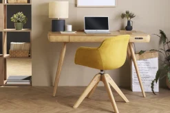 Discount Miliboo Silla moderna tejido efecto terciopelo amarillo mostaza y madera AARON