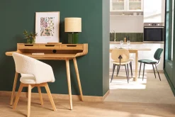 Hot Miliboo Silla nórdica de borreguillo blanco y madera clara maciza PRISMA