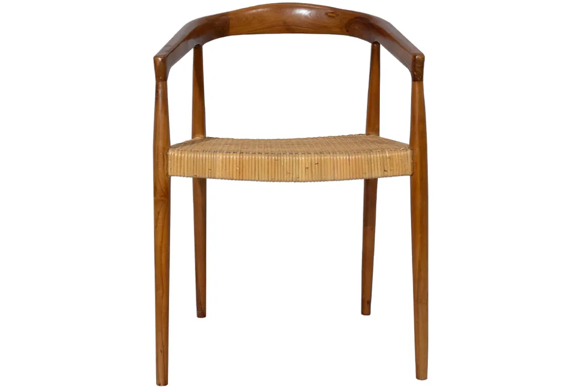 Best Sale Miliboo Silla étnica de teca maciza y ratán NEGARA