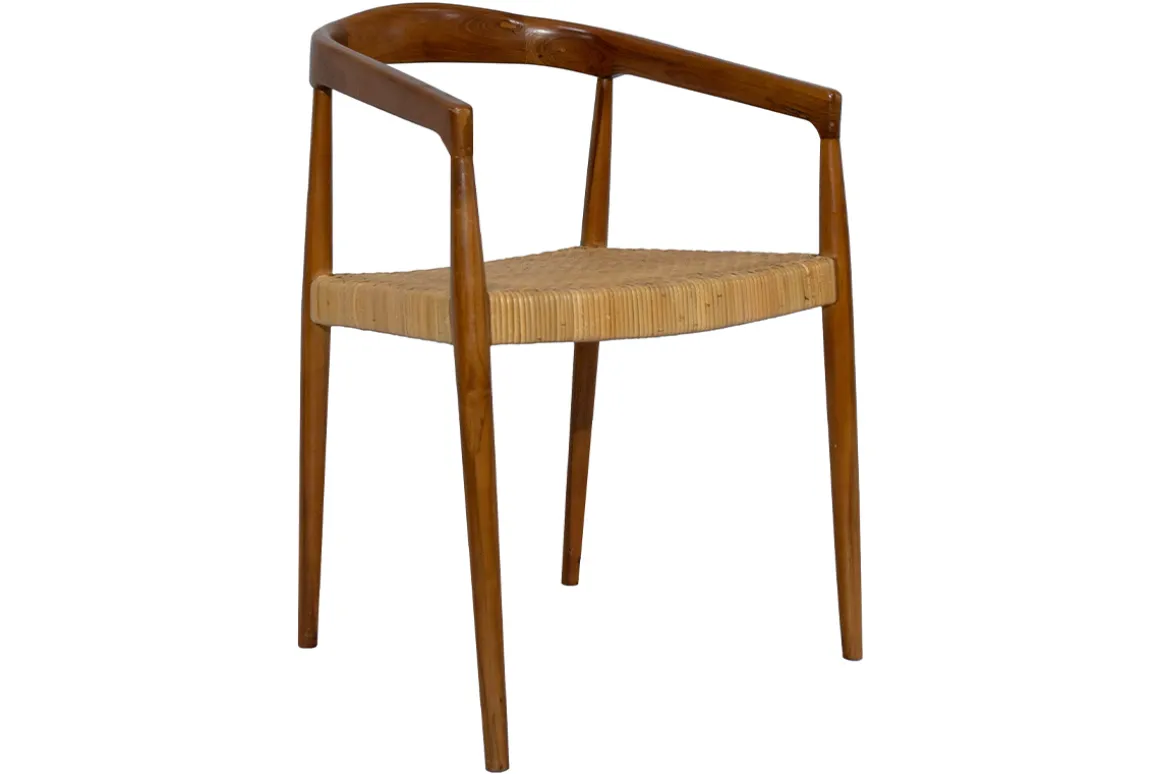 Best Sale Miliboo Silla étnica de teca maciza y ratán NEGARA
