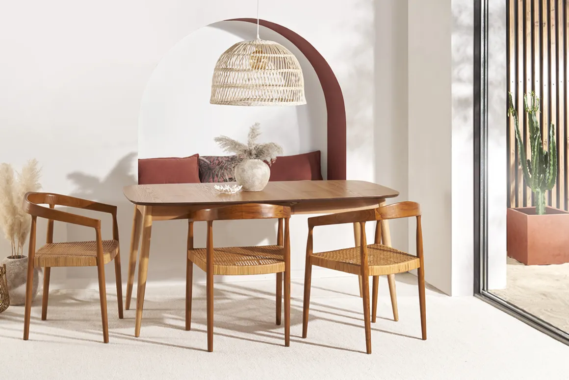 Best Sale Miliboo Silla étnica de teca maciza y ratán NEGARA