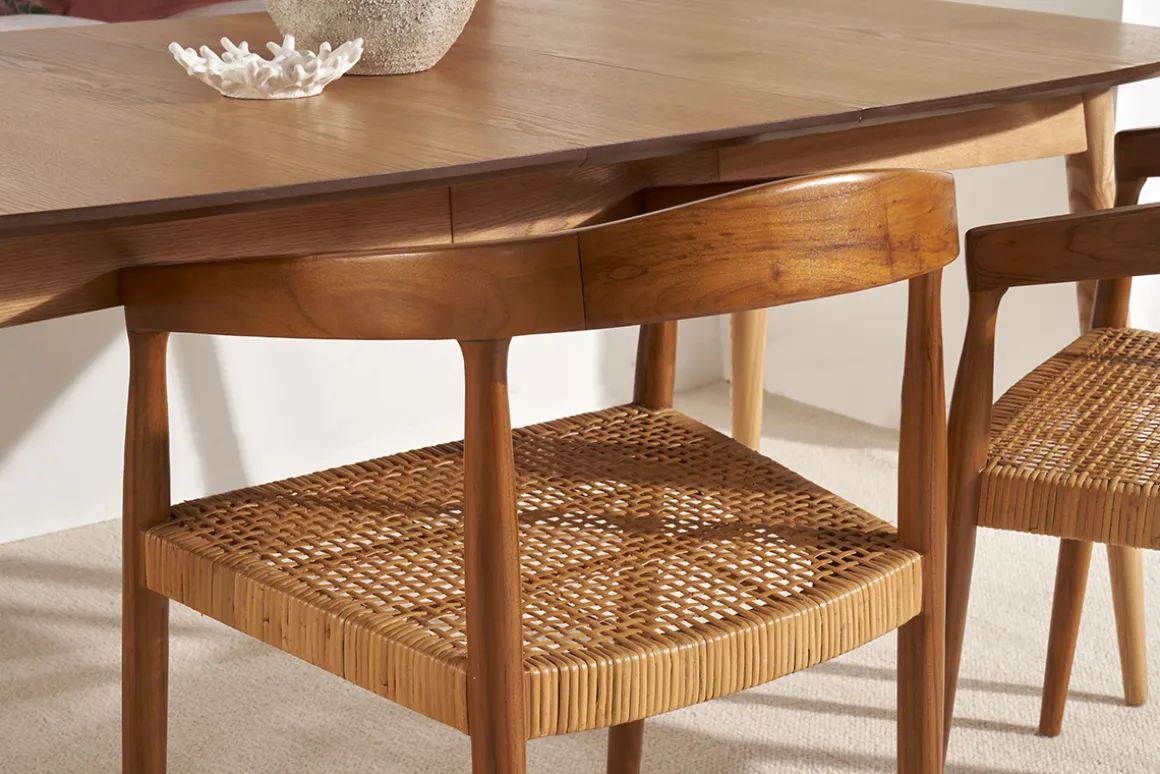 Best Sale Miliboo Silla étnica de teca maciza y ratán NEGARA