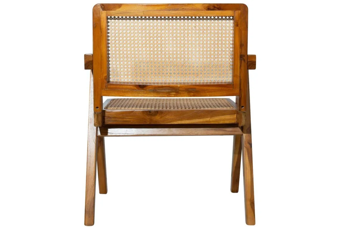 Clearance Miliboo Silla vintage de teca maciza y ratán JANNIE