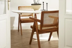 Clearance Miliboo Silla vintage de teca maciza y ratán JANNIE