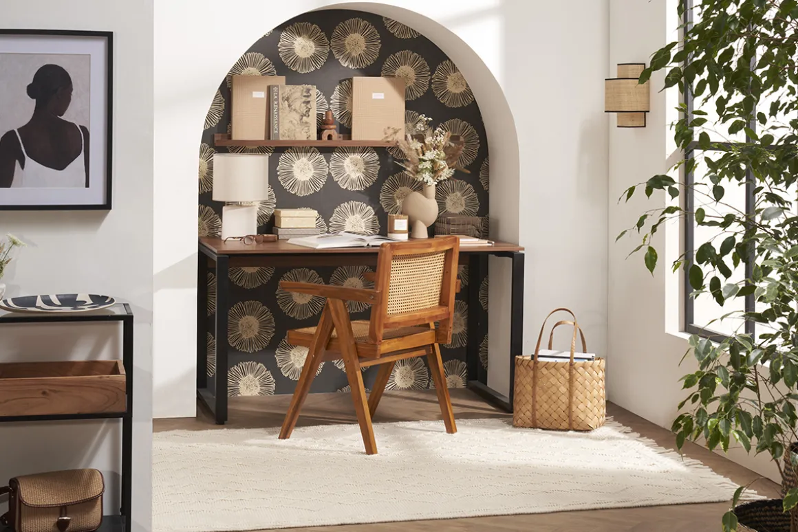Clearance Miliboo Silla vintage de teca maciza y ratán JANNIE