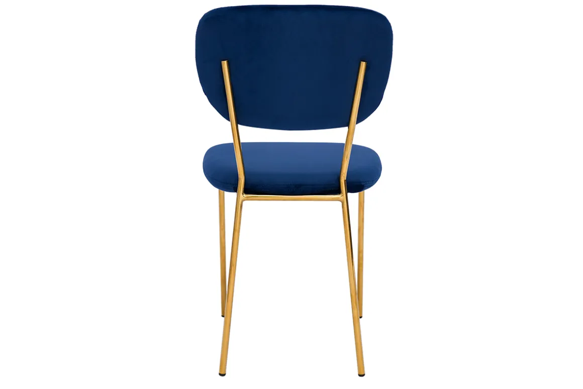 Best Miliboo Sillas modernas en terciopelo azul y estructura en metal dorado - lote de 2 LEPIDUS