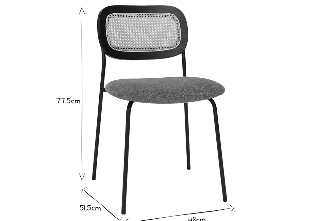 Sale Miliboo Sillas de diseño de tela de terciopelo texturizado color tierra quemada, metal negro y caña de ratán (juego de 2) MIRANDA
